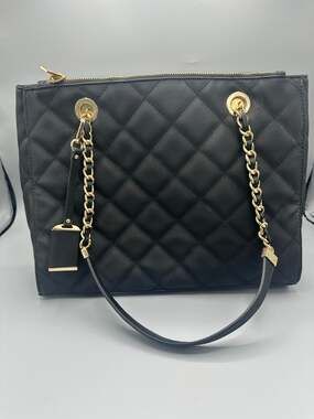 ✨ Madison West Black Quilted Chain Shoulder Bag (13” x 10.5”) - EUC ✨